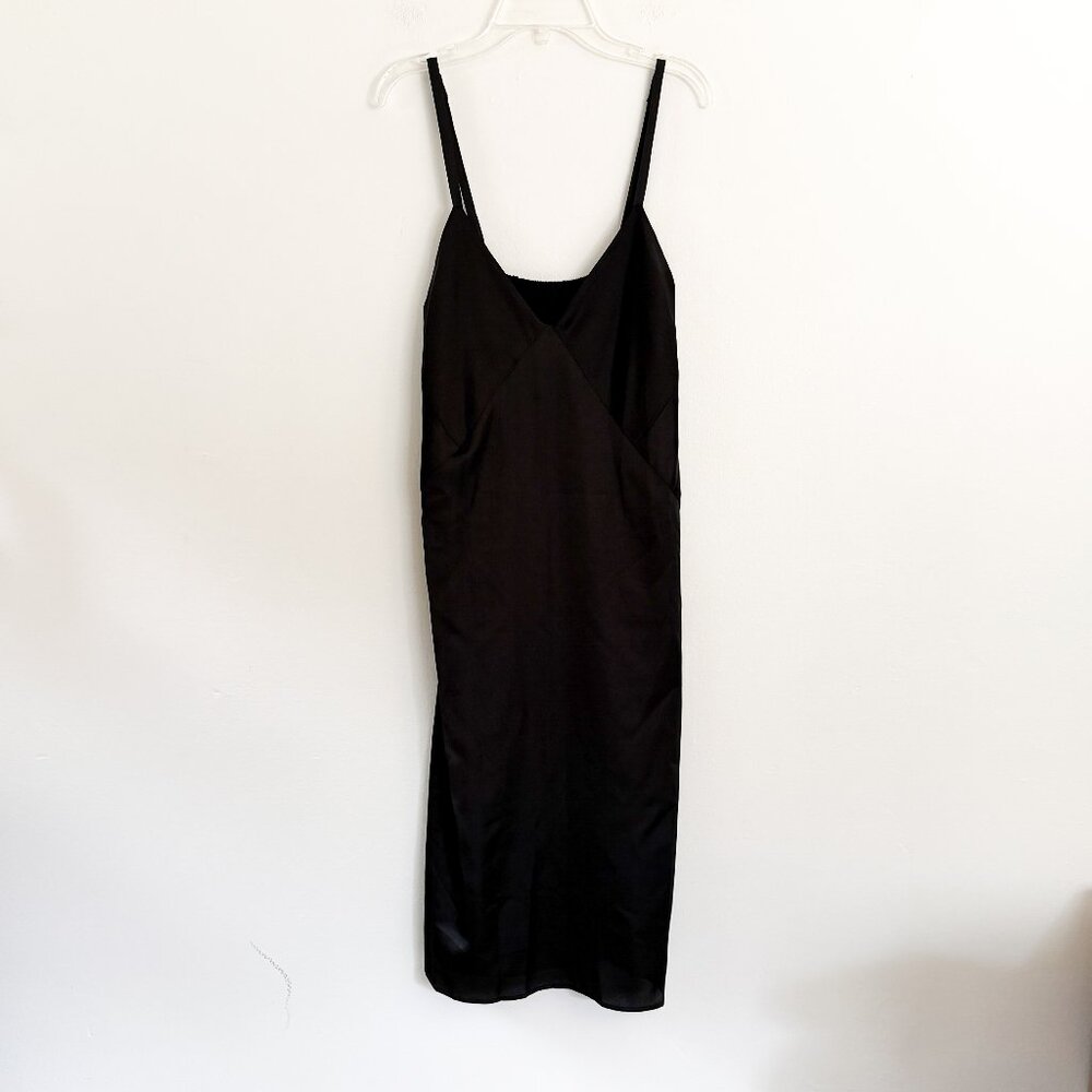 pure navy // black satin midi dress M